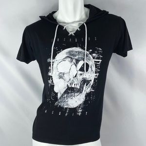 Inside | Mens Black Short Sleeve Skull Hoodie